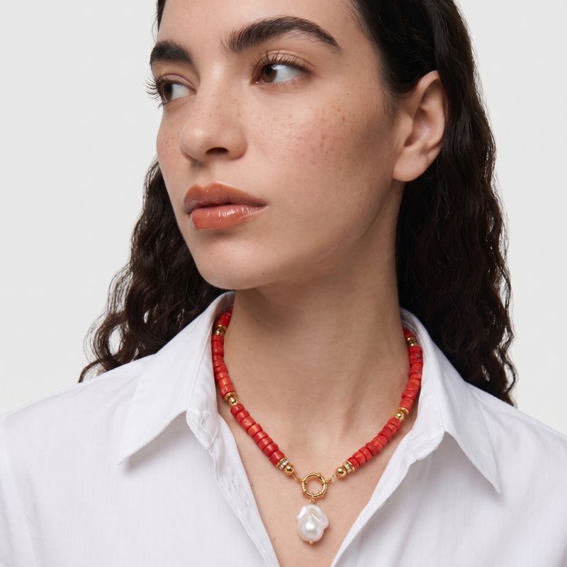 Collar Coral Rojo Dorotea Piedra