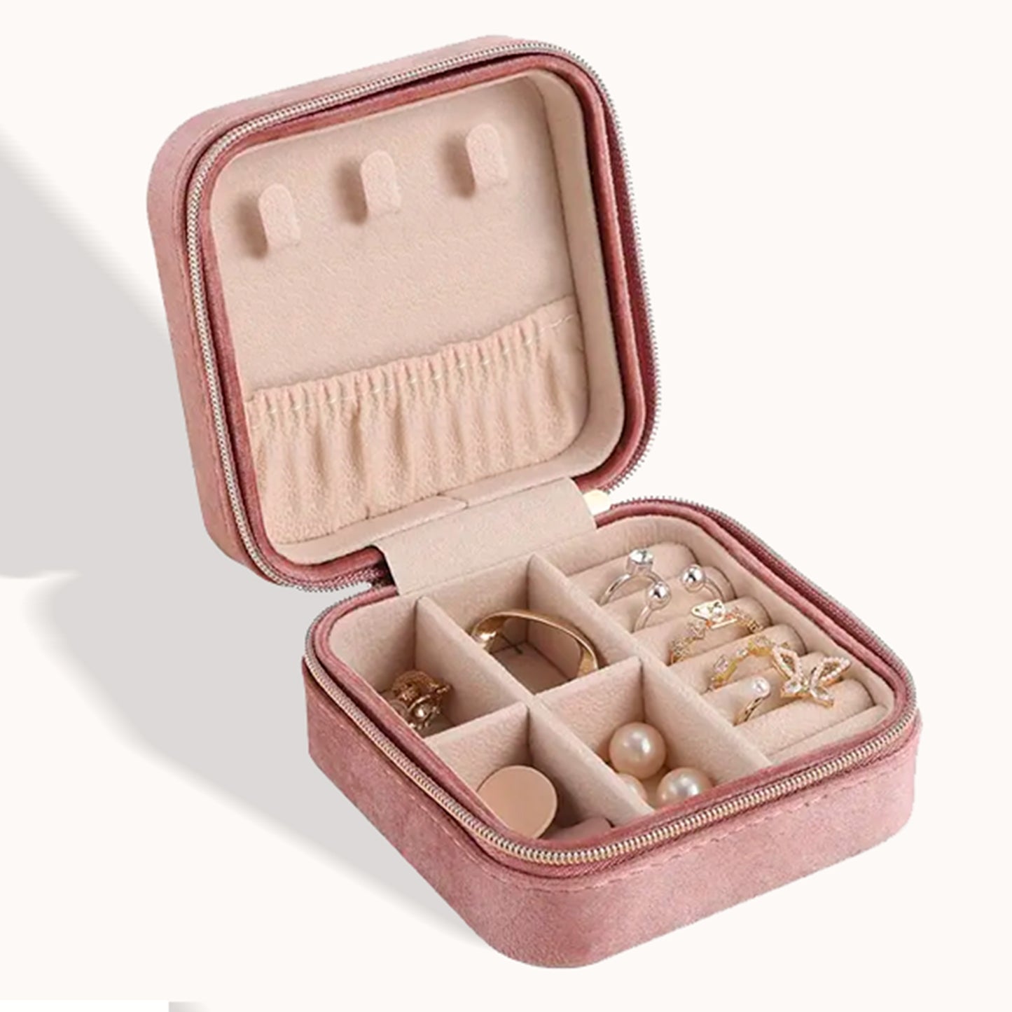 Alhajero Palo de Rosa en Terciopelo. Cuadrado. Portátil, para viajes.