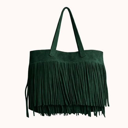 bolsa texas dorotea de gamuza verde con flecos marroquineria artesanal leon guanajuato